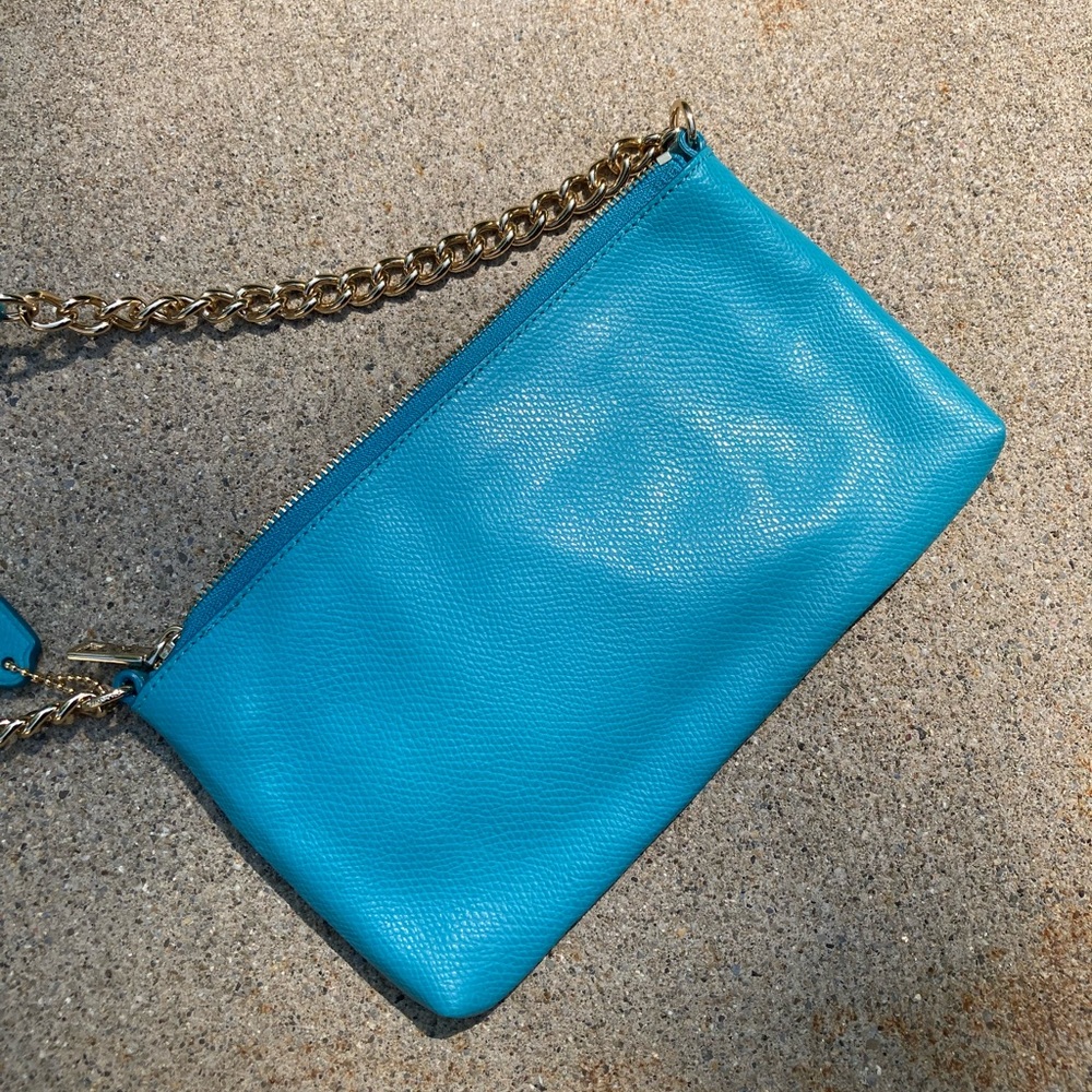 Coach Quinn Teal Blue Metal Bubble Studded Soft Leather Small Crossbody Purse - Picture 10 of 17